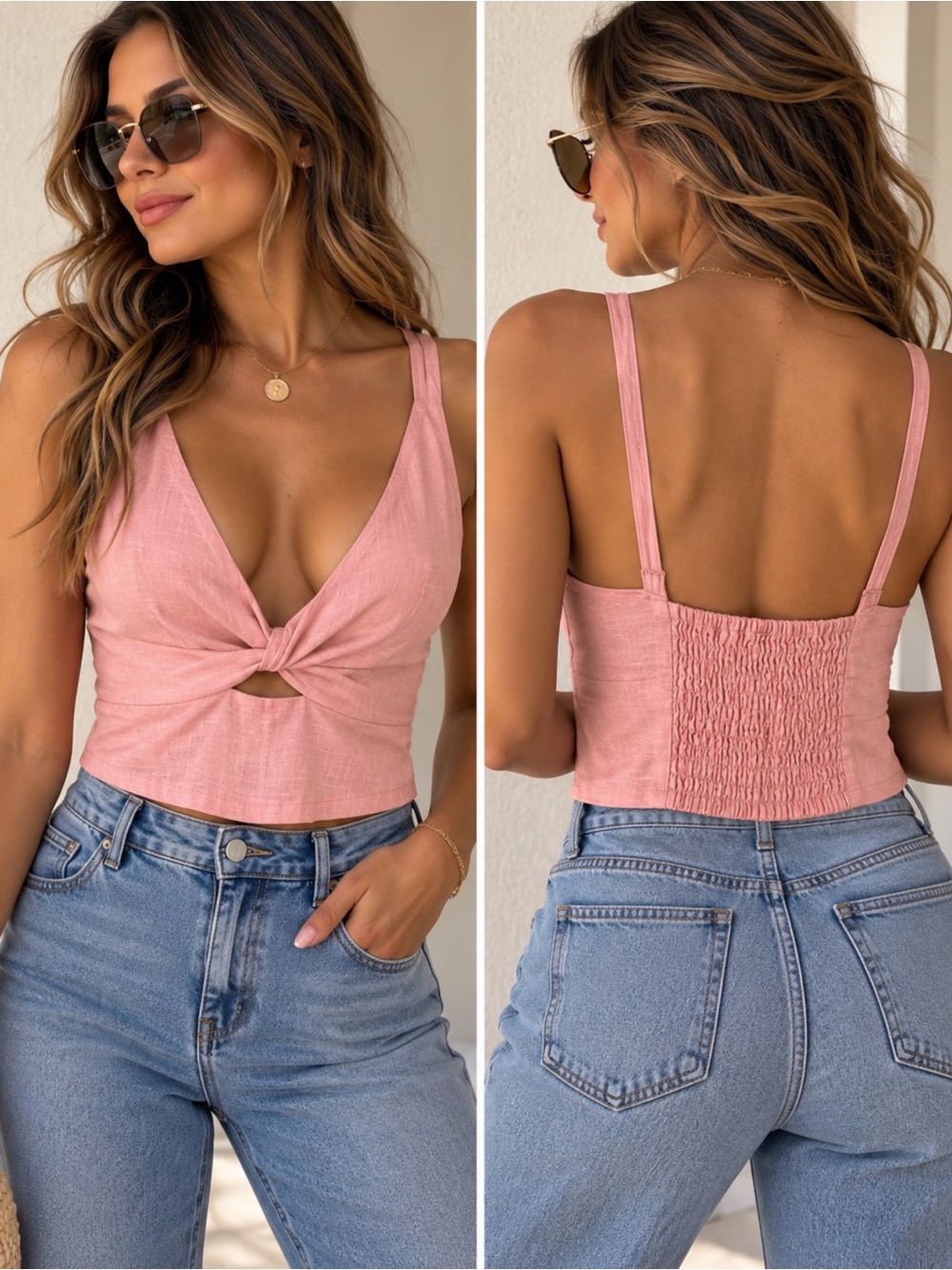 Francesca's Collections Pink Twist-Front Crop Top